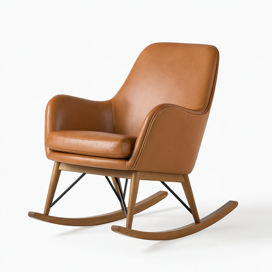 Fauteuil à bascule 74 x 92 x 99 cm brun aspect cuir style contemporain