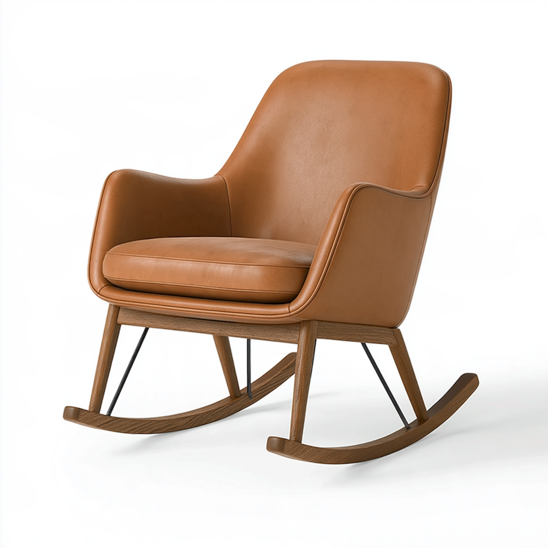 Fauteuil à bascule 75 x 88 x 98 cm marron caramel aspect cuir avec structure en bois