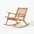 Fauteuil à bascule 65 x 95 x 100 cm en bois naturel et cannage style bohème