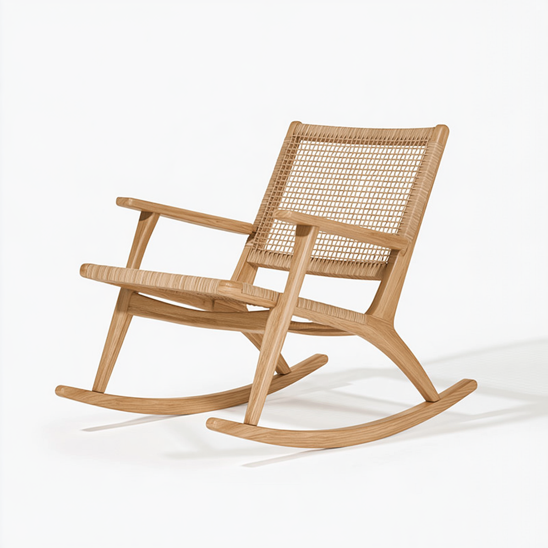 Fauteuil à bascule 65 x 95 x 100 cm en bois naturel et cannage style bohème