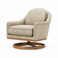 Fauteuil pivotant 82 x 86 x 92 cm en tissu beige avec base en bois