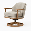Fauteuil pivotant 78 x 82 x 91 cm en tissu beige et bois contemporain