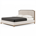 Lit double 160 x 200 cm en tissu beige et bois - tête de lit capitonnée style contemporain