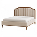 Lit double 160 x 200 cm en bois et tissu beige style classique avec tête de lit capitonnée