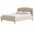 Lit double 160 x 200 cm en tissu beige - tête de lit capitonnée style contemporain