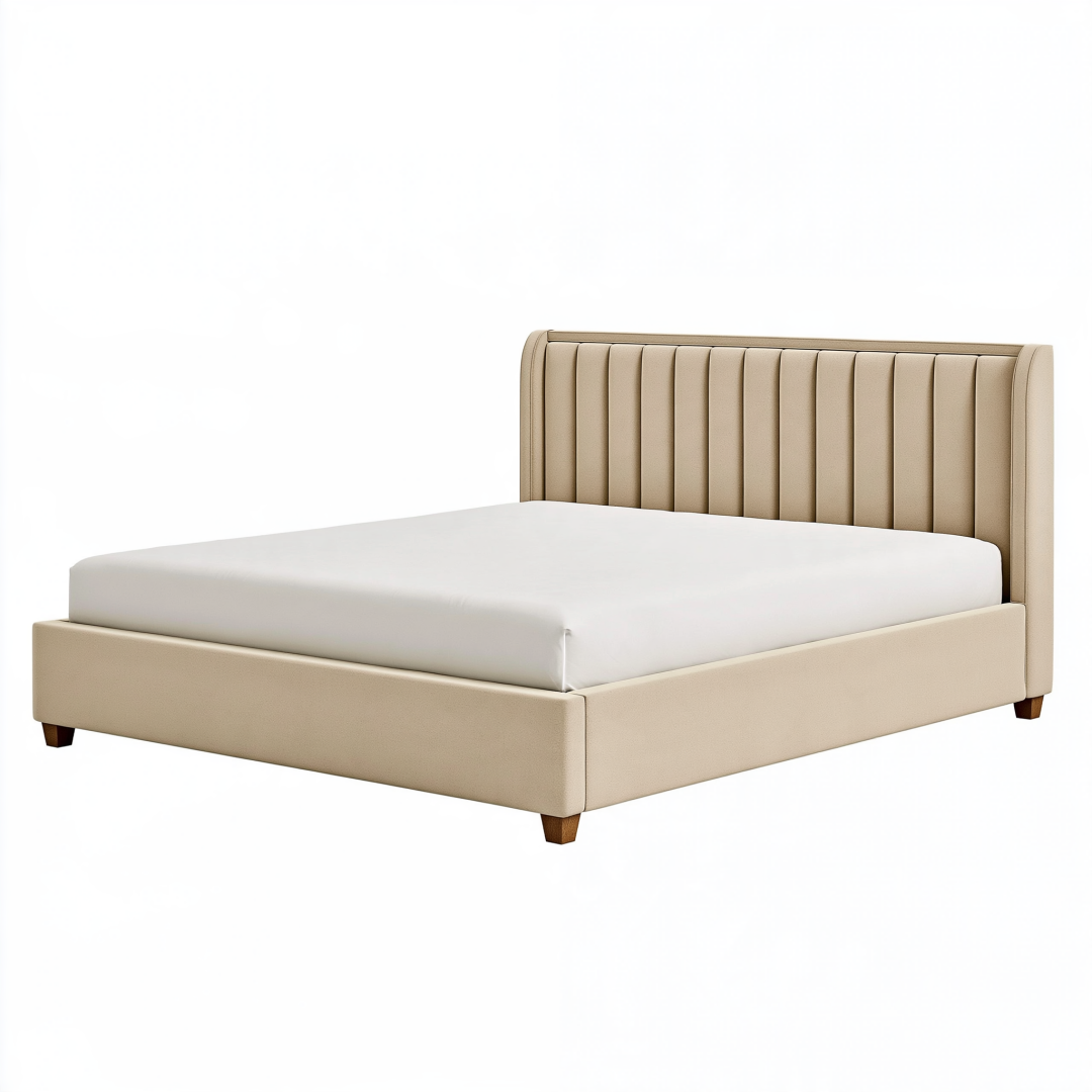 Cadre de lit 160 x 200 cm beige en tissu capitonné style contemporain