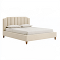 Lit 160 x 200 cm en tissu beige avec tête de lit capitonnée style contemporain
