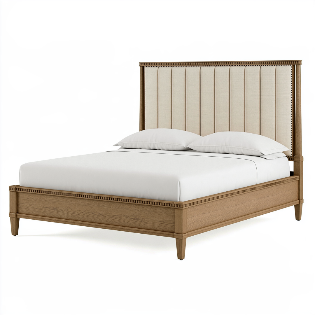 Lit 160 x 200 cm en bois marron avec tête de lit capitonnée style classique