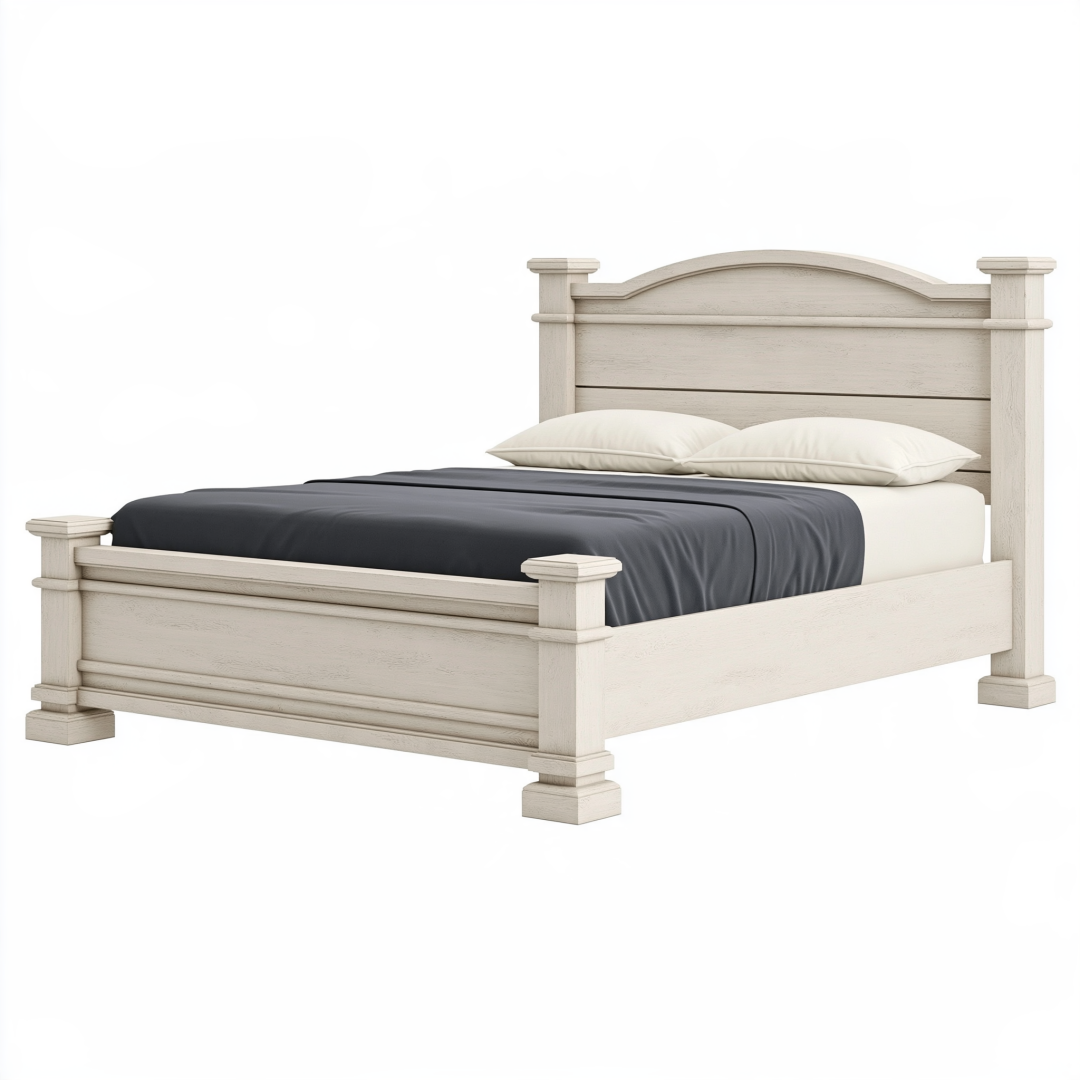 Lit double 160 x 200 cm en bois beige - style classique avec tête de lit