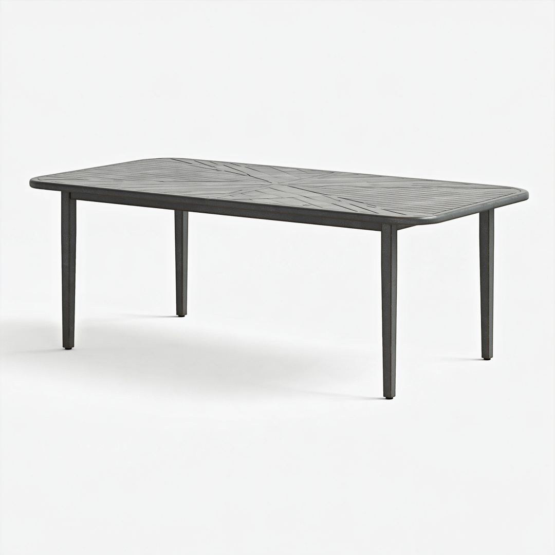 Table de jardin rectangulaire 150 x 90 x 74 cm en aluminium gris anthracite - repas extérieur contemporain
