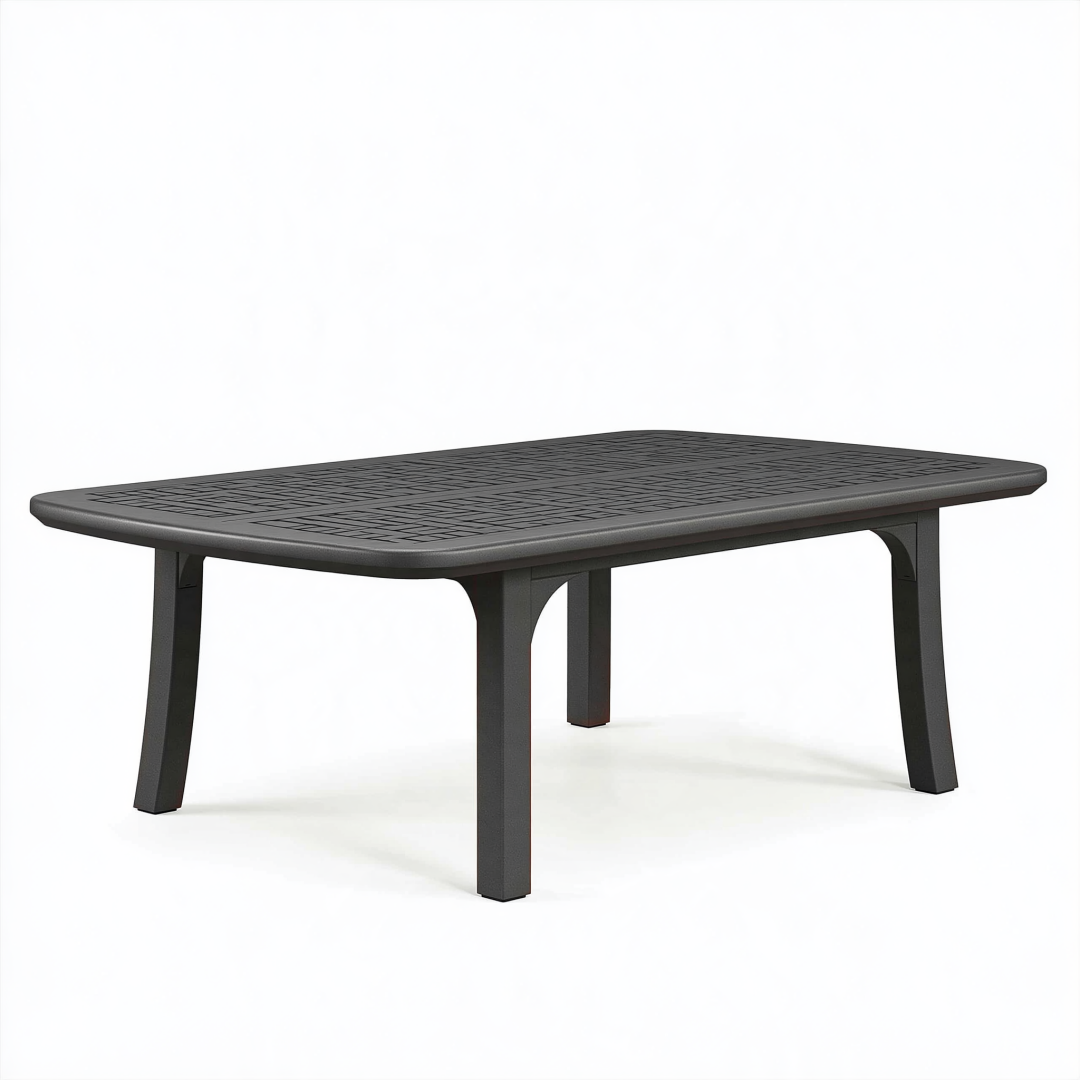 Table de jardin rectangulaire 150 x 90 cm en plastique anthracite pour repas extérieur