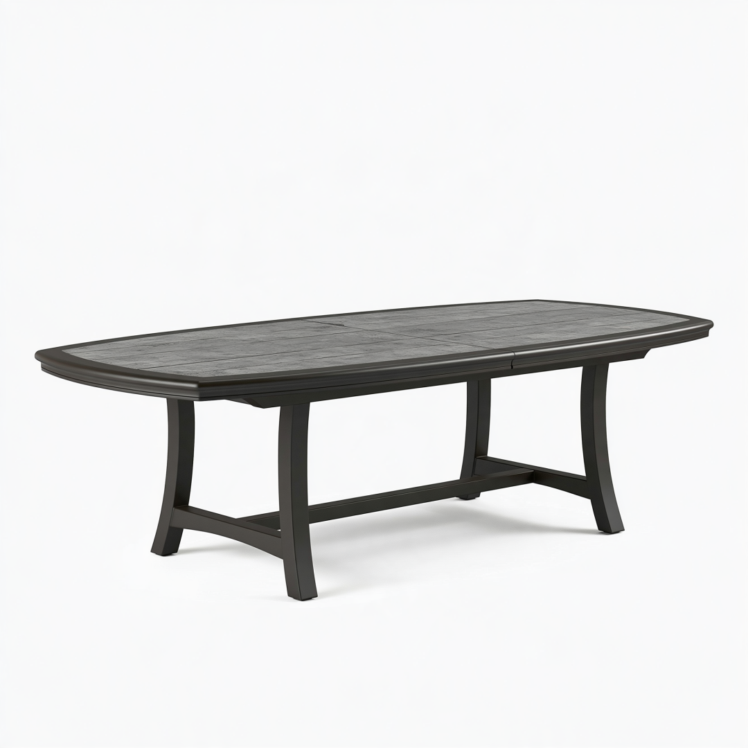 Table de jardin 220 x 100 cm en aluminium noir avec plateau effet pierre extensible