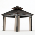 Tonnelle de jardin 300 x 300 x 300 cm en acier noir avec rideaux style pavillon