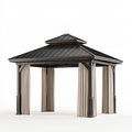 Tonnelle de jardin 300 x 300 x 300 cm acier noir avec rideaux beiges toit double ventilé